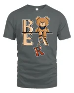 Cute Bear Letter Tee With Playful Cartoon Style Art - gray t-shirt on white background