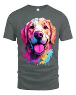 Colorful Paint Splash Dog Tee With Happy Artistic Energy - gray t-shirt on white background