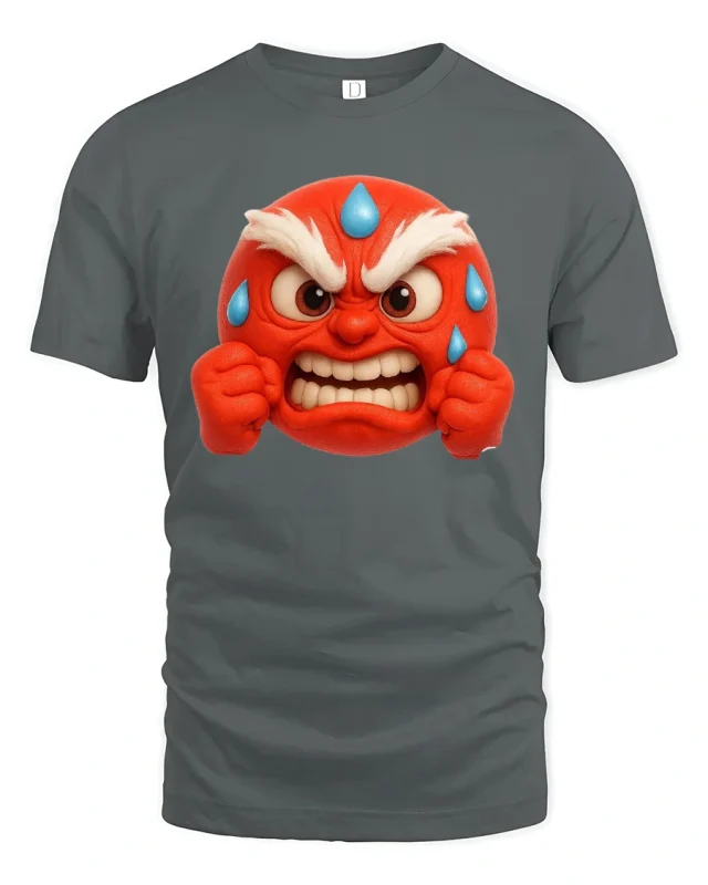 Angry Emoji Face Tshirt With Funny Stress Relief Vibes - gray t-shirt on white background
