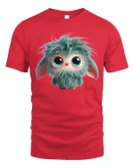 Cute Fluffy Monster Tee With Big Eyes Soft Mood Charm - red t-shirt on white background