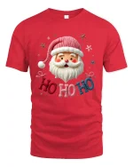 Ho Ho Ho Santa Claus Tee With Cute Cozy Holiday Cheer - red t-shirt on white background