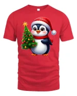 Cute Christmas Penguin Tee With Cozy Holiday Cheer - red t-shirt on white background