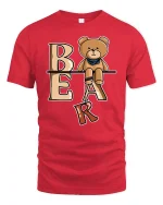 Cute Bear Letter Tee With Playful Cartoon Style Art - red t-shirt on white background