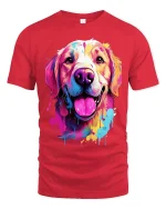 Colorful Paint Splash Dog Tee With Happy Artistic Energy - red t-shirt on white background