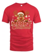 Merry Christmas Reindeer Graphic Tee With Cute Festive Cheer - red t-shirt on white background