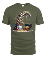 Whimsical Treasure Gnome Graphic Tee With Ocean Shell Fantasy Art - military green t-shirt on white background