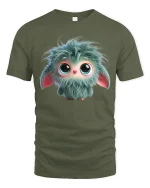 Cute Fluffy Monster Tee With Big Eyes Soft Mood Charm - military green t-shirt on white background