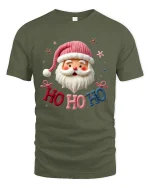 Ho Ho Ho Santa Claus Tee With Cute Cozy Holiday Cheer - military green t-shirt on white background