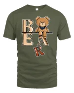 Cute Bear Letter Tee With Playful Cartoon Style Art - military green t-shirt on white background