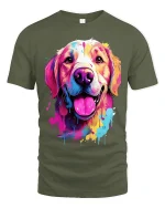Colorful Paint Splash Dog Tee With Happy Artistic Energy - military green t-shirt on white background