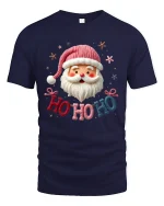 Ho Ho Ho Santa Claus Tee With Cute Cozy Holiday Cheer - navy t-shirt on white background