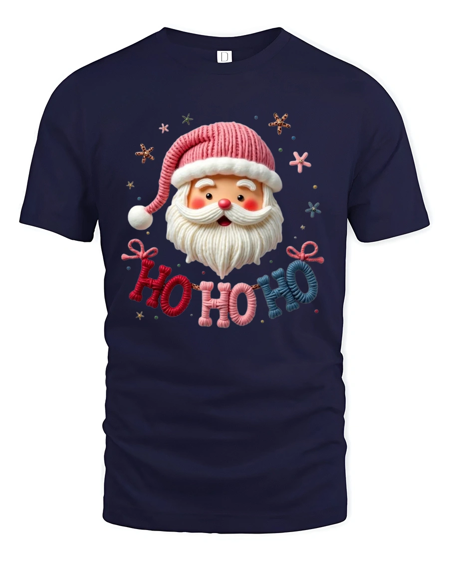 Ho Ho Ho Santa Claus Tee With Cute Cozy Holiday Cheer - 1 Ho Ho Ho Santa Claus Tee With Cute Cozy Holiday Cheer - navy t-shirt on white background