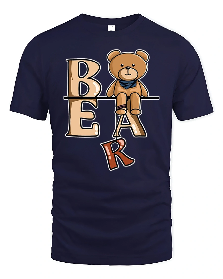 Cute Bear Letter Tee With Playful Cartoon Style Art - 1 Cute Bear Letter Tee With Playful Cartoon Style Art - navy t-shirt on white background