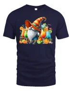 Funny Cocktail Gnome Graphic Tee With Colorful Summer Drink Art - navy t-shirt on white background