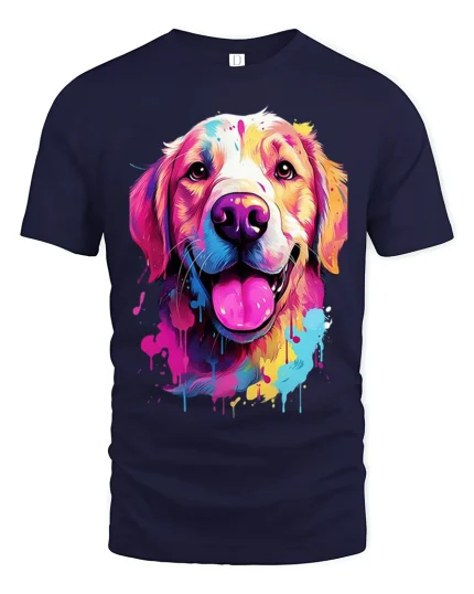 Colorful Paint Splash Dog Tee With Happy Artistic Energy - navy t-shirt on white background