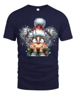 Funny Christmas Lights Granny Tee With Holiday Chaos Charm - navy t-shirt on white background