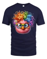 Colorful Owl With Glasses Graphic Tee Full Of Fun Personality - navy t-shirt on white background