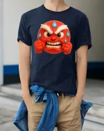 Angry Emoji Face Tshirt With Funny Stress Relief Vibes - model wearing navy tee with hands in pockets