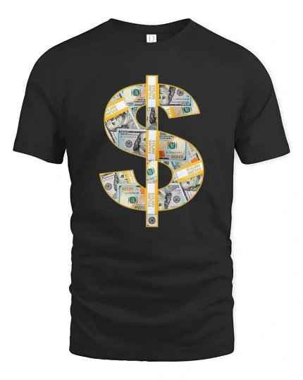 Bold Dollar Sign Money Graphic Tshirt With Luxury Cash Style - black t-shirt on white background