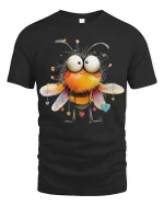 Cute Funny Bumblebee Big Eyes Cartoon Love Graphic Tshirt Art - black t-shirt on white background