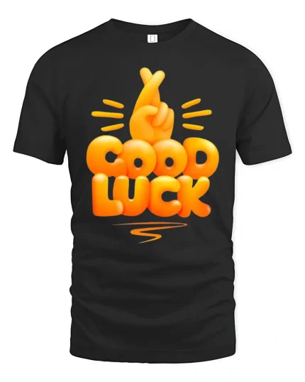 Funny Good Luck Fingers Crossed Graphic Tshirt With Positive Vibes - black t-shirt on white background