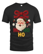 Cute Ho Ho Ho Santa Knit Style Christmas Graphic Tshirt Art - black t-shirt on white background