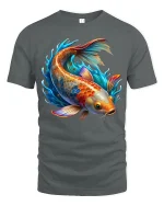 Colorful Koi Fish Splash Art Graphic Tshirt With Vibrant Energy - gray t-shirt on white background