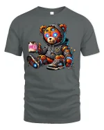 Funny Cyberpunk Teddy Bear Meh Coffee Graphic Tshirt Art - gray t-shirt on white background