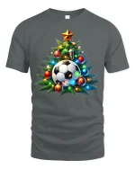 Festive Soccer Ball Christmas Tree Holiday Sports Graphic Tshirt - gray t-shirt on white background
