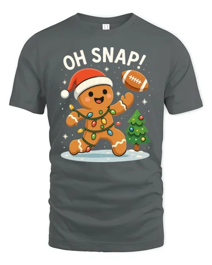 Funny Oh Snap Gingerbread Football Christmas Tshirt Graphic - gray t-shirt on white background