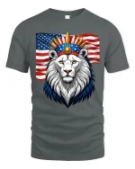 Patriotic Lion Crown American Flag Power Graphic Tshirt Art - gray t-shirt on white background