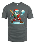 Funny Santa Snowball Baseball Action Christmas Tshirt Graphic Art - gray t-shirt on white background