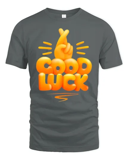 Funny Good Luck Fingers Crossed Graphic Tshirt With Positive Vibes - gray t-shirt on white background