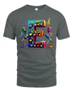 Colorful Letter E Music Notes Microphone Graphic Tshirt Art - gray t-shirt on white background