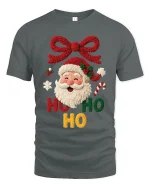 Cute Ho Ho Ho Santa Knit Style Christmas Graphic Tshirt Art - gray t-shirt on white background