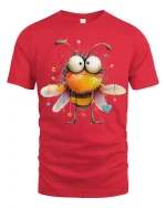 Cute Funny Bumblebee Big Eyes Cartoon Love Graphic Tshirt Art - red t-shirt on white background