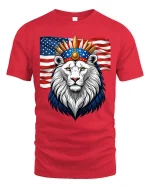 Patriotic Lion Crown American Flag Power Graphic Tshirt Art - red t-shirt on white background