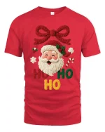 Cute Ho Ho Ho Santa Knit Style Christmas Graphic Tshirt Art - red t-shirt on white background