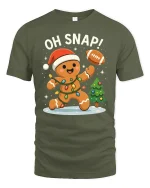 Funny Oh Snap Gingerbread Football Christmas Tshirt Graphic - military green t-shirt on white background