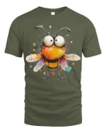 Cute Funny Bumblebee Big Eyes Cartoon Love Graphic Tshirt Art - military green t-shirt on white background
