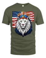 Patriotic Lion Crown American Flag Power Graphic Tshirt Art - military green t-shirt on white background
