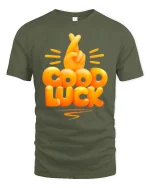 Funny Good Luck Fingers Crossed Graphic Tshirt With Positive Vibes - military green t-shirt on white background