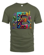 Colorful Letter E Music Notes Microphone Graphic Tshirt Art - military green t-shirt on white background