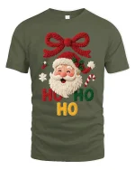 Cute Ho Ho Ho Santa Knit Style Christmas Graphic Tshirt Art - military green t-shirt on white background