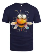 Cute Funny Bumblebee Big Eyes Cartoon Love Graphic Tshirt Art - navy t-shirt on white background