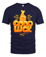 Funny Good Luck Fingers Crossed Graphic Tshirt With Positive Vibes - navy t-shirt on white background