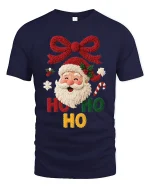 Cute Ho Ho Ho Santa Knit Style Christmas Graphic Tshirt Art - navy t-shirt on white background