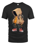 Urban Hoodie Robot Street Style Cartoon Art Graphic T Shirt - black t-shirt on white background