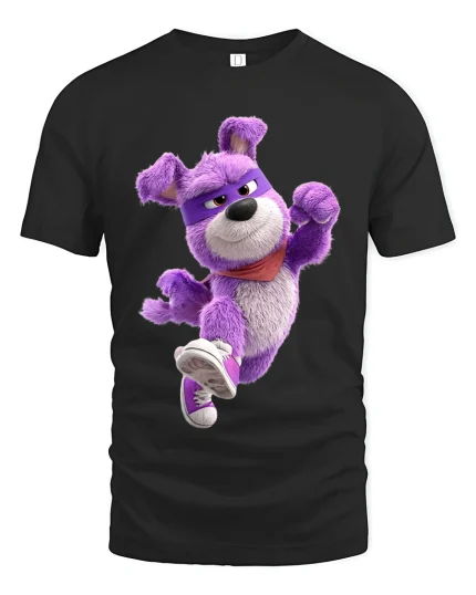 Funny Purple Dancing Dog Cartoon Street Style Graphic T Shirt - black t-shirt on white background