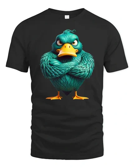Angry Duck With Crossed Wings Attitude Cartoon Graphic T Shirt - black t-shirt on white background